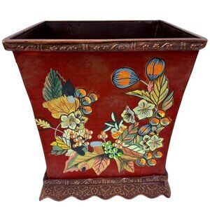 Tracy Porter Planter Red Floral Metalware Handpainted Home Plant Decor